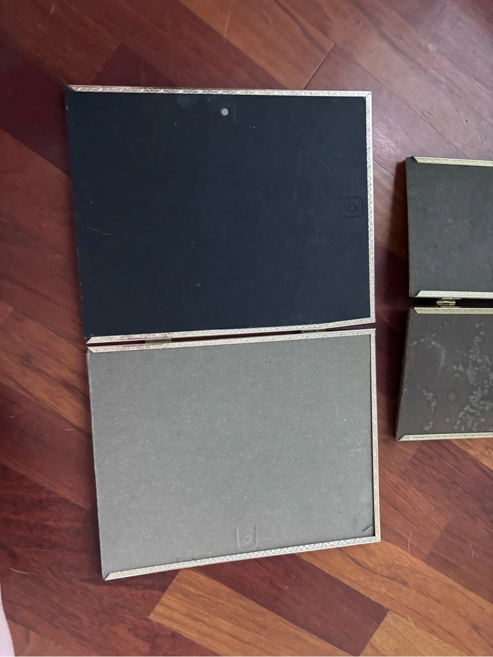 Vintage metal picture frame hinged sets. 1 8x10 double frame and 1 5x7 double